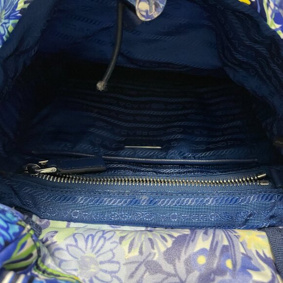 Prada Backpack Tessuto Zainetto Stampata Blue Floral Printed Bluette New - Picture 3 of 8